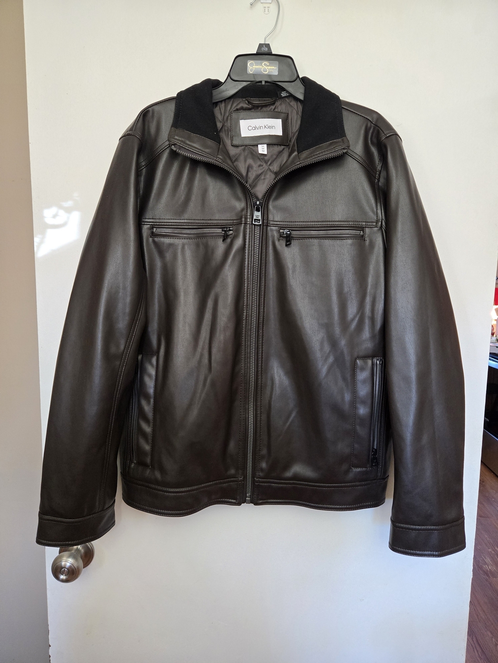 Calvin Klein Men's Brown Faux Leather Zip Jacket Size MEDIUM